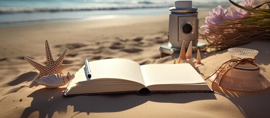 A writing book with beach accessories as the background, with plenty of space for writing.
