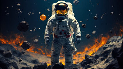 Fototapeta premium Cosmic Journey: Full Body Astronaut Portrait in Space Suit