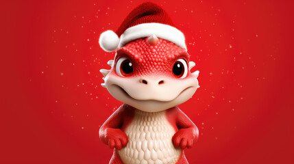 Cartoon cute red dragon symbol of christmas and new year 2024