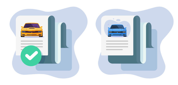 Car vehicle loan report history checkup icon vector graphic, auto registration details information, automobile inspect expertise description illustration 3d, legal verify document claim service image