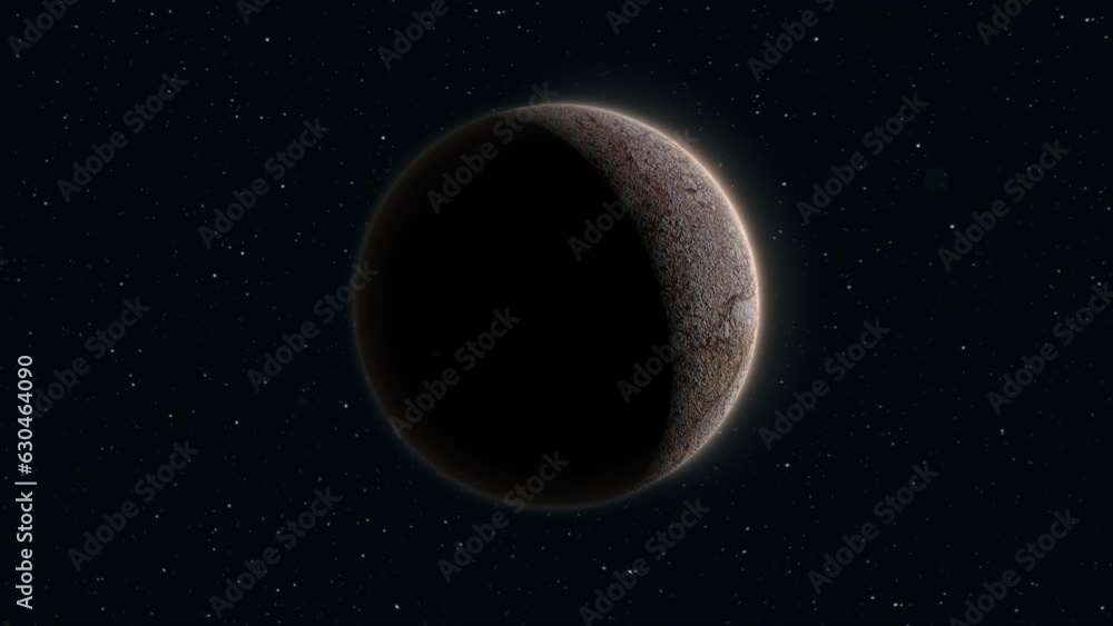 Poster abstract realistic space planet round sphere with a stone relief surface in space against the backgr