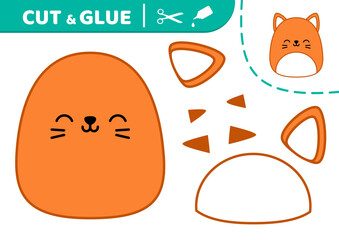 Red striped cat. Squishmallow. Cut and glue. Applique. Paper game. Kawaii vector