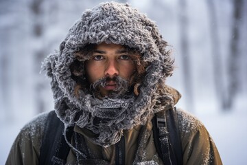 Man in winter jacket in snow
