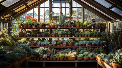 Fototapeta premium An endangered succulent species flourishing in a well-maintained botanical greenhouse 