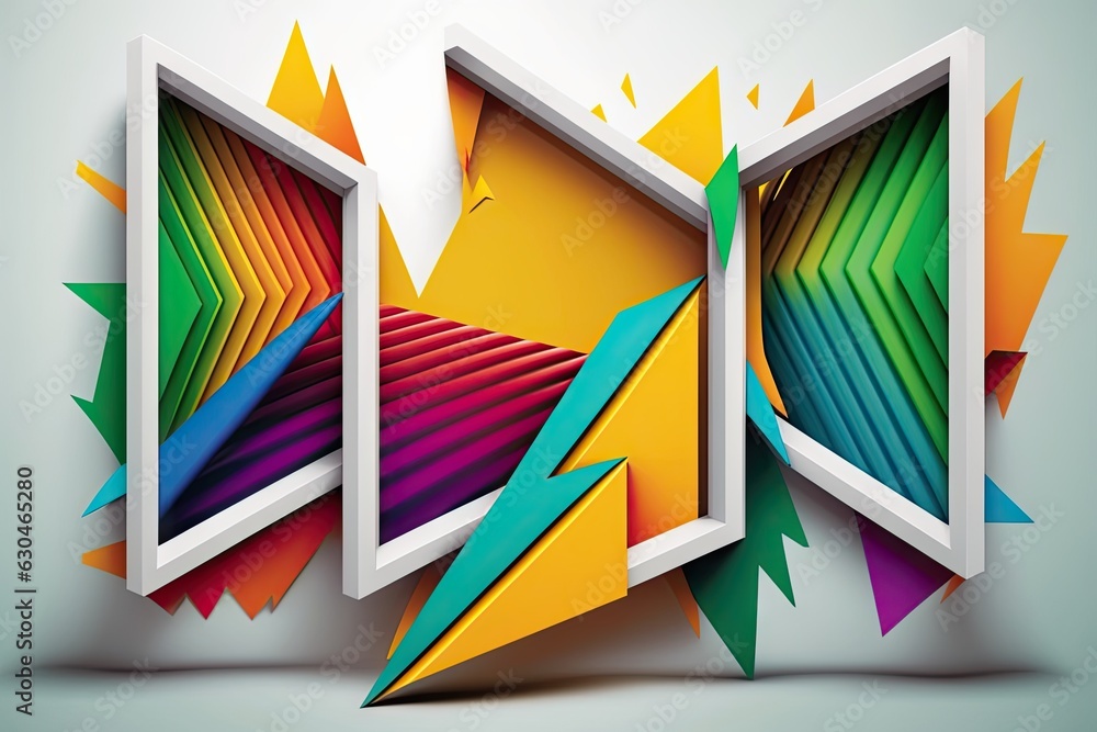 Poster abstract multicolored geometric frames and shapes in white frame