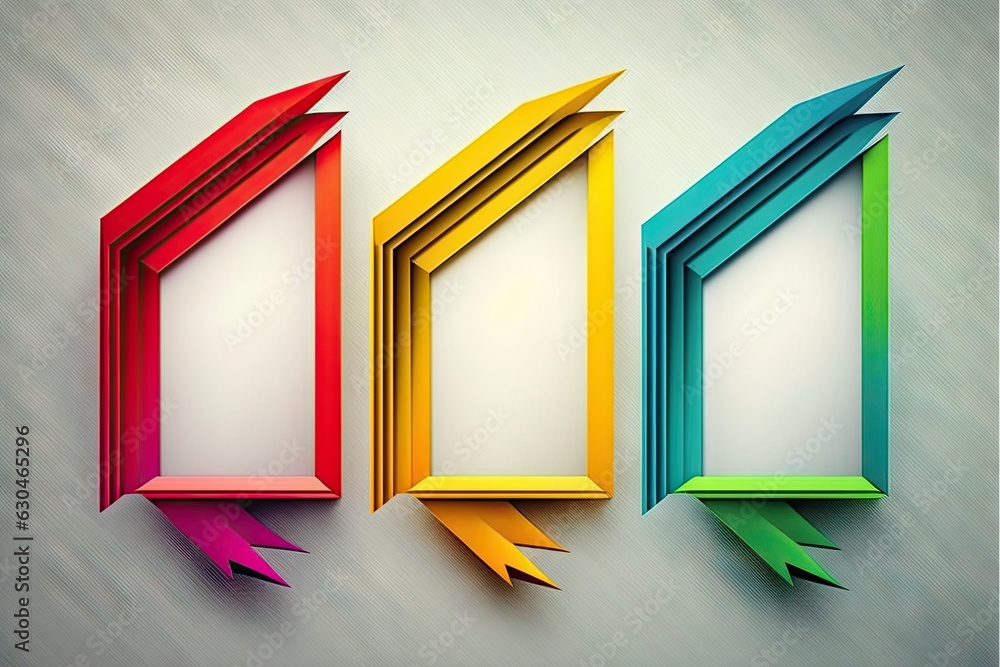 Poster three colorful empty frames with decor