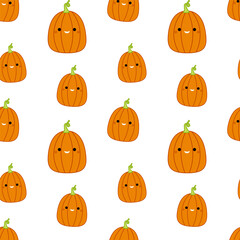 Cheerful kawaii pattern on seamless pattern. Squishmallow. Pumpkin. Kawaii, Vector