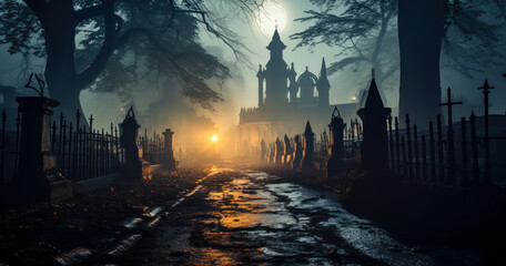 Misty Graveyard Walkway: Ethereal and Mysterious