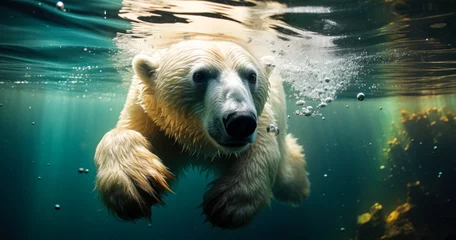 Fotobehang Playful Polar Bear: Swimming Underwater Adventure © Bartek