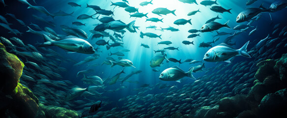 Fototapeta na wymiar Underwater Wildlife: Ocean Fish School