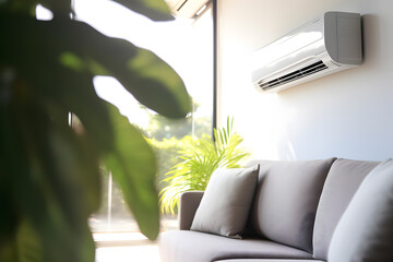 Energy-Efficient Air Conditioner in a Modern Living Room - Generative AI - obrazy, fototapety, plakaty