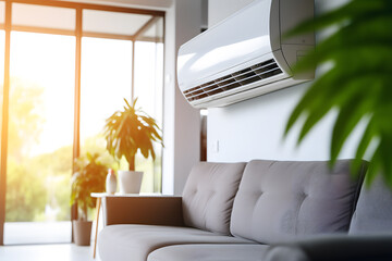 Energy-Efficient Air Conditioner in a Modern Living Room - Generative AI