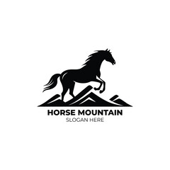 Fototapeta na wymiar Modern and Minimalist Mountain Horse Logo Design Template