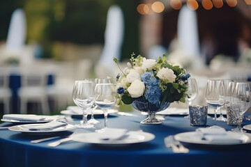 Festive Blue Event Tables - Generative AI