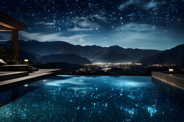 Starlit Luxury - Night Sky Infinity Pool - Generative AI