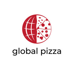 pizza with globe simple vector logo