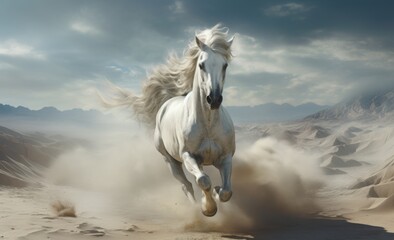 Running horse in the desert