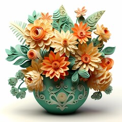 the 3d flowers of a vase and flowers in flowerpot