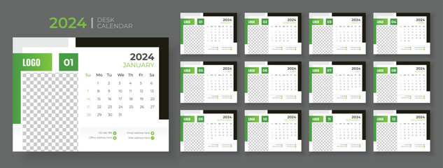 Desk Calendar 2024 template design, Office Calendar 2024,Week Starts on sunday, Planner for 2024 year, template for annual calendar 2024