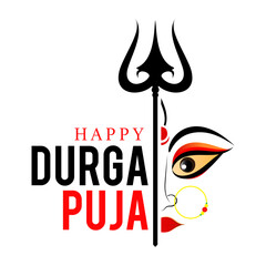Happy durga puja festival card design, hindu festival subha navratri with trishul design.