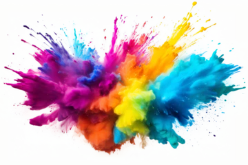 Gordijnen Colorful rainbow paint color smoke cloud explosion isolated on transparent background - Generative AI © mr_marcom