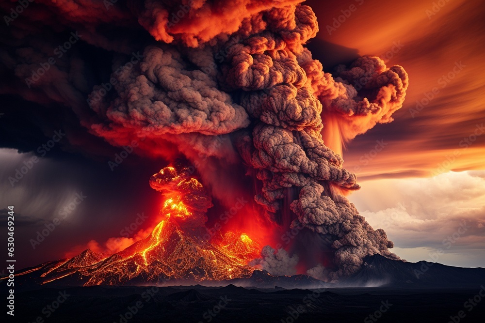 Aufkleber a working volcano with clouds.