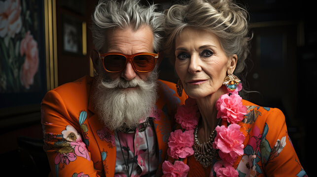 Stylish elderly couple fashion photography. Generative AI