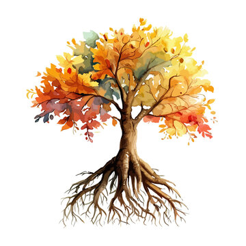 autumn tree watercolor illustration