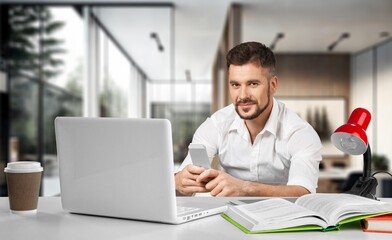 young business manager work in modern office, AI generated image