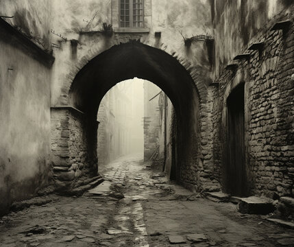 Prague archway 1933, black and white