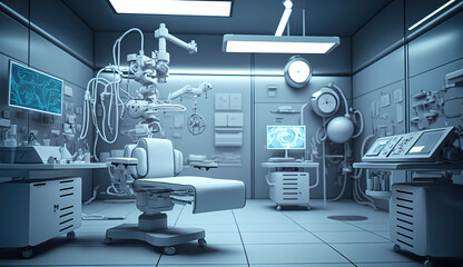 White operating room with tables and equipment. Medicine. New technologies in medicine. Banner. created by AI