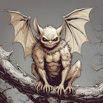 a cartoon bat sitting on a branch. ai generated images