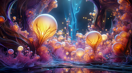 Obraz na płótnie Canvas a surreal alien planet full of strange mushrooms (Generative AI)