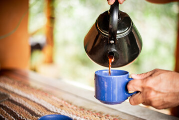 Exclusive Coffee Pouring from a Black Kettle