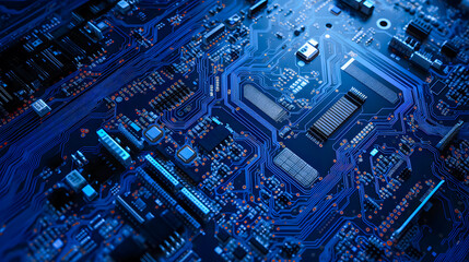 a microchip on a motherboard, futuristic concept of a new processor technology (generative AI)