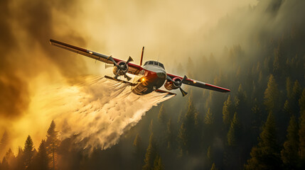 a forest fire is extinguished with firefighting aircraft (Generative AI)