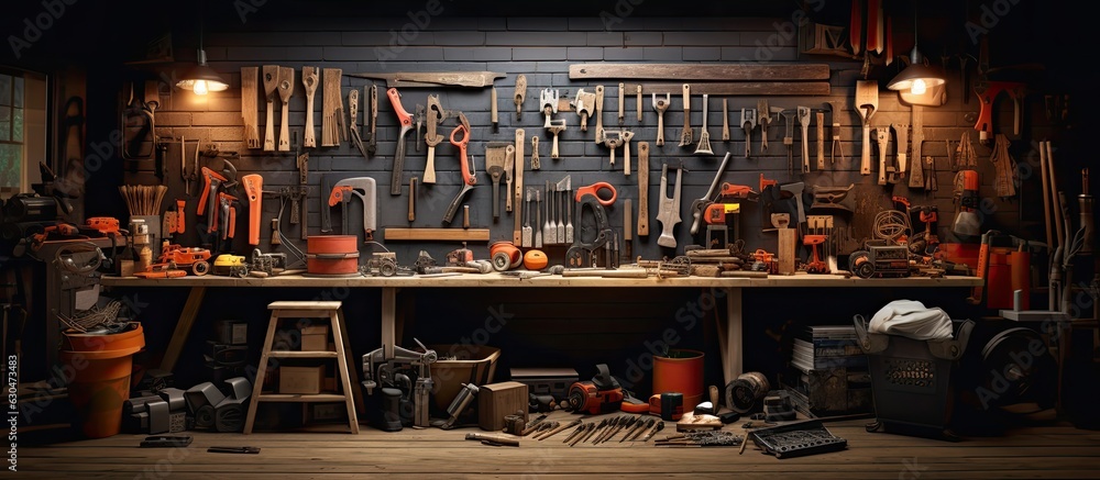 Poster Maintenance and repairing concept with a collection of various tools and available space for duplication.
