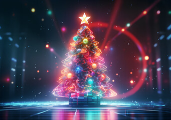 colorful christmas tree and lights generative ai