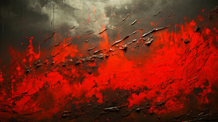 Abstract Horror Textured Abstract Image of a Red and Black Background with Splashes and Smears AI Generated