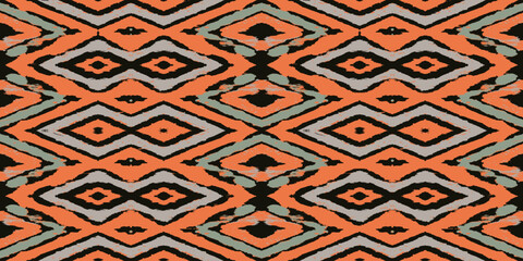 Ethnic Vector Ikat Boho Rug. Orange Abstract Wallpaper. Carpet Hippie Bohemian. Tapestry Hand drawn. Pillowcase Geometric Trendy. African Design. Orange Zigzag.