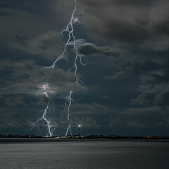 Lightning over lighthouse
