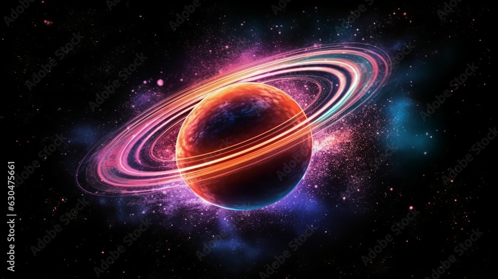 Wall mural space galaxy background with saturn planet in neon light. generative ai