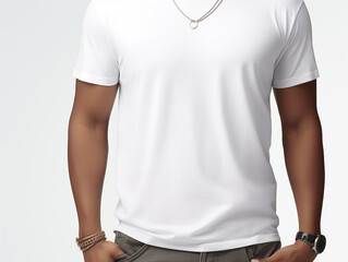 a mockup of a male model wearing a white T-shirt