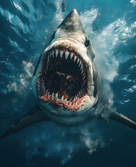 Angry Shark Majestic predator of the ocean, exuding power and aggression. - AI generated

