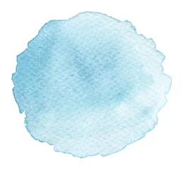 Tuinposter Ink watercolor blue color smear brush stroke staincircle blot on white background. © Liliia