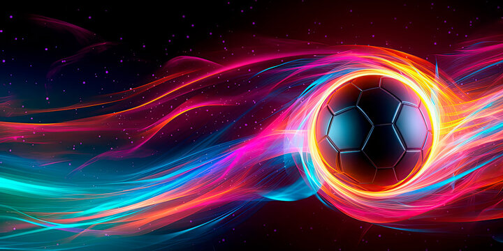 Panoramic neon soccer ball.