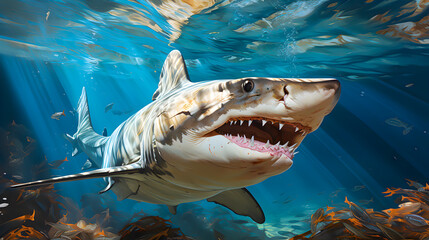 Angry shark looking to the camera, Predator Attack - AI generated
