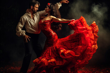 Couple dancing a seductive Flamenco of gitanos heritage