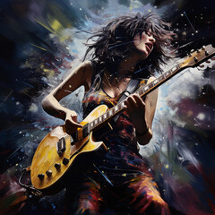 Obraz premium Emotionally female guitarist in action
