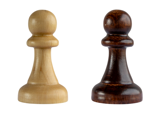 chess pawns isolated black and white wooden chessman pieces on transparent background